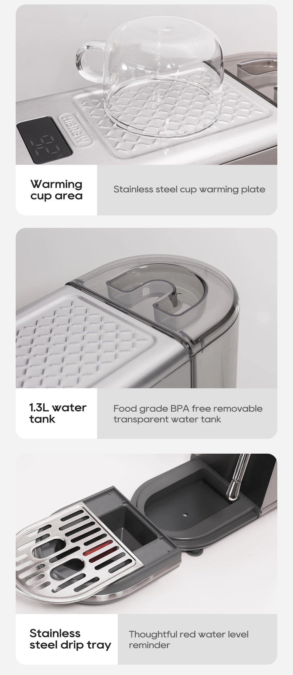 HiBREW 20Bar Semi Automatic Espresso Coffee Machine Temperature Adjustable Cold/Hot Super Slim Coffee Maker Cappuccino H10B