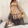 Women Bohemian Short Sleeve Smocked Dress Floral Print Boho Holiday Sundress