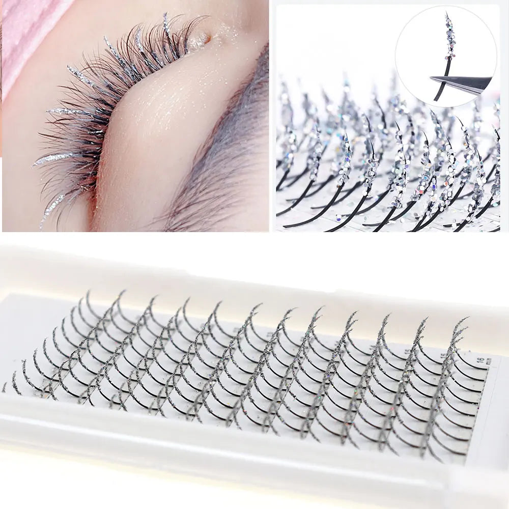 Silver Shiny Glitter Eyelash Extensions Suitable for Daily Wear Parties Weddings Halloween And Christmas Festive Holiday Style
