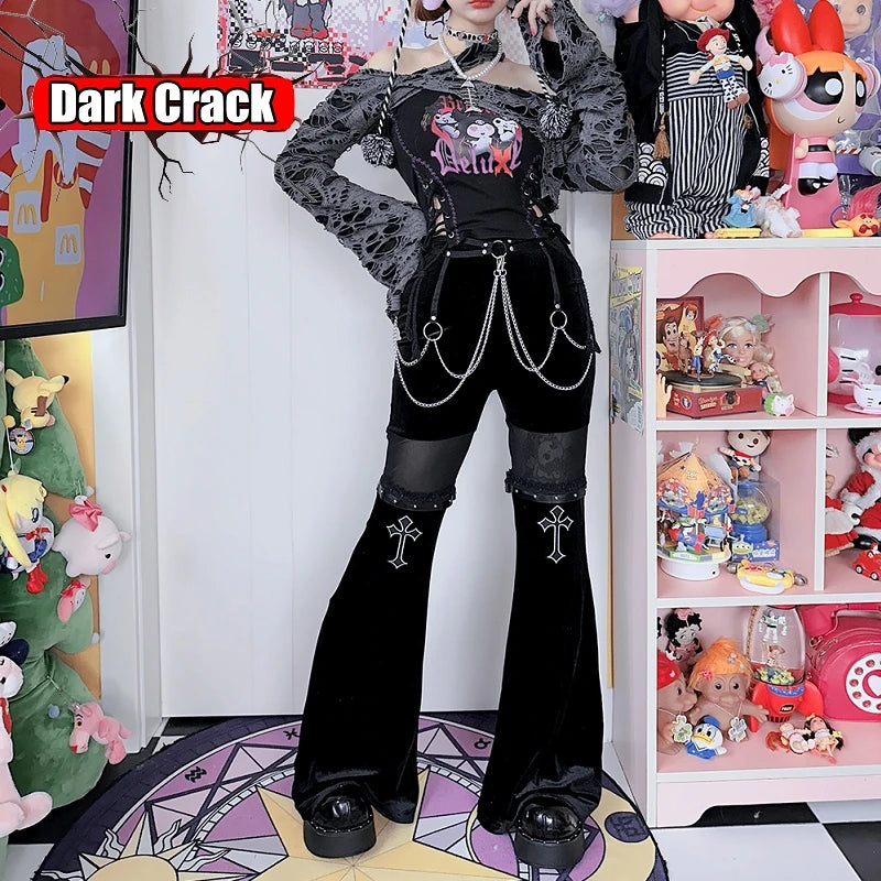 Punk Women’sY2k Gothic Harajuku Lolita Spicy Girls Halloween European  American Street Versatile Cross Loudspeaker Casual Pants