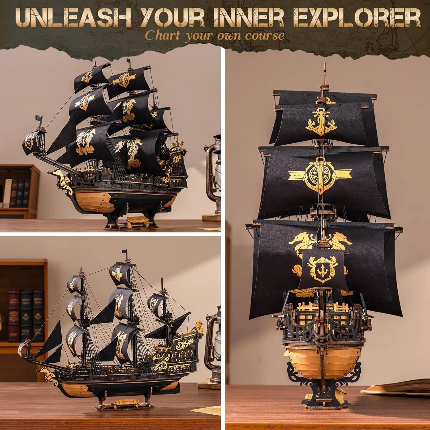 Robotime Rokr 3D Puzzle Wooden Seahouse Barque Model Kits Build Home Desk Decoration Gift For Teens and Adults