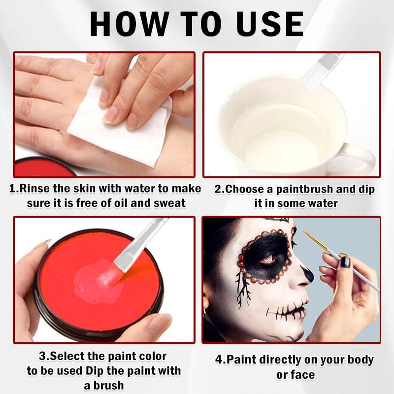 30G Professional Face And Body Paint,Safe,Single Color for Halloween And Christmas Makeup,Water Activated Face & Body Paint