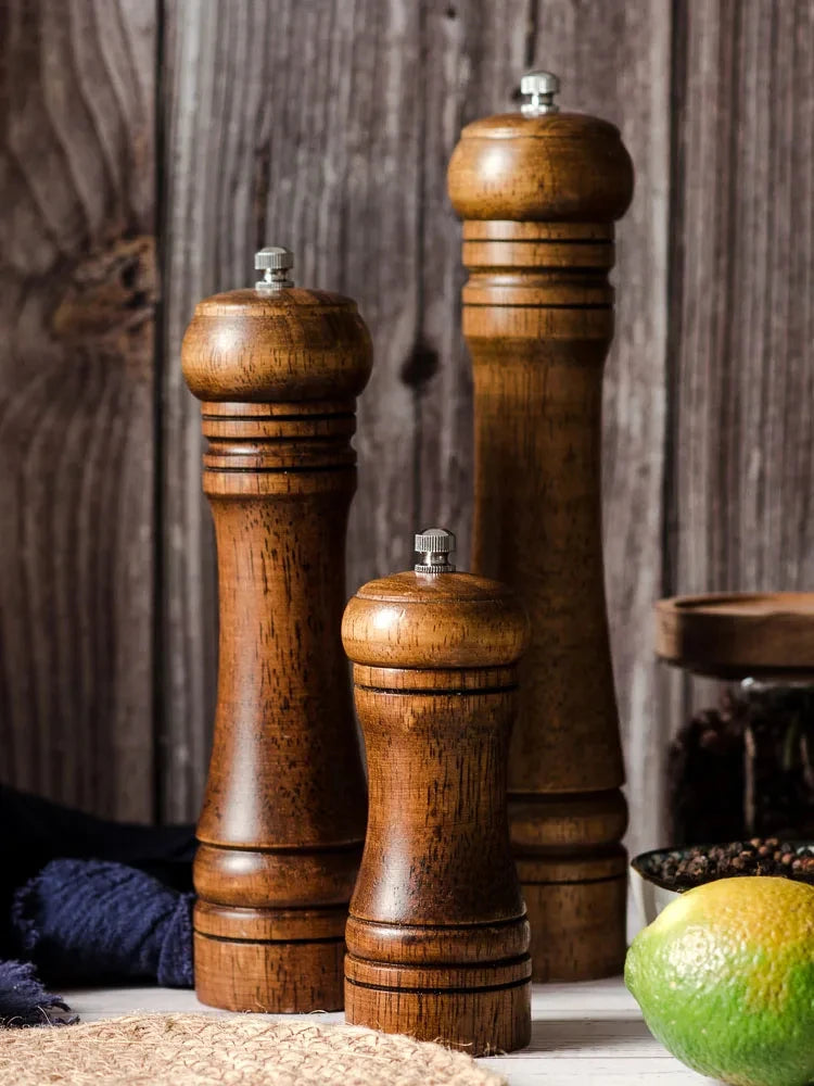5" 8" 10" Salt and Pepper Grinder, Solid Wood Spice Pepper Mill with Strong Adjustable Ceramic Grinder Kitchen Cooking Tools