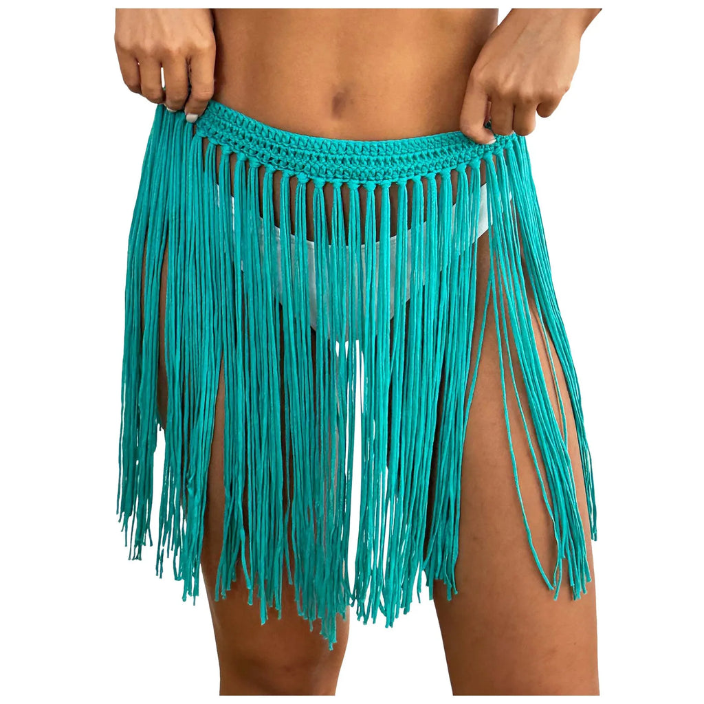 Ladies' Strap Up Skirt Beach Bikini Hoodie Pure Hand Hook Tassel Skirt Half Body Skirt Summer Beachwear Bikinis Vacation Y2k