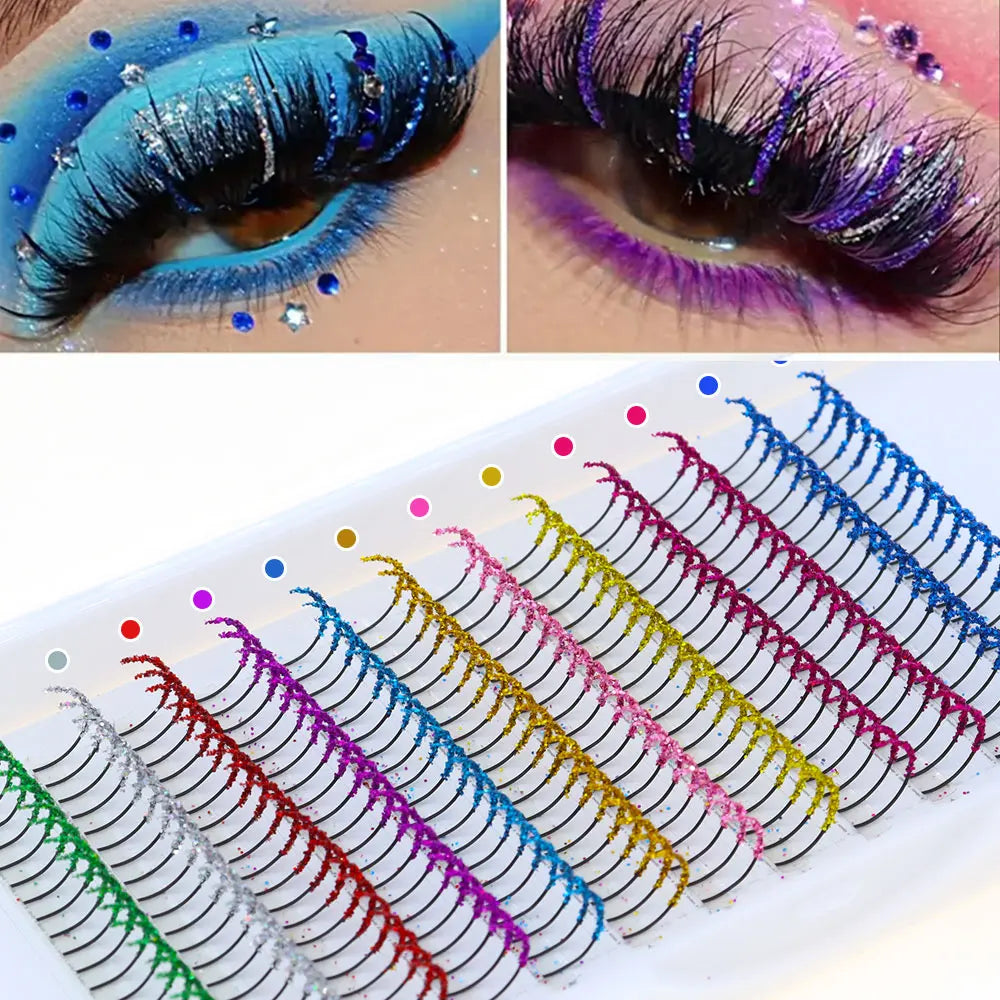 Rainbow Colored Shiny Sequin Eyelashes Mixed Colors Fake Eyelashes for Party Christmas Halloween Date Glitter Eyelashes