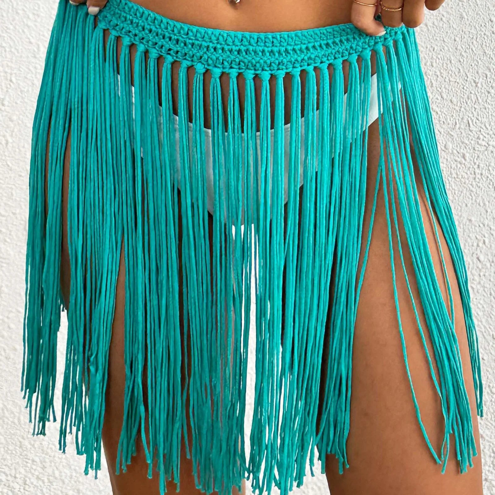 Ladies' Strap Up Skirt Beach Bikini Hoodie Pure Hand Hook Tassel Skirt Half Body Skirt Summer Beachwear Bikinis Vacation Y2k