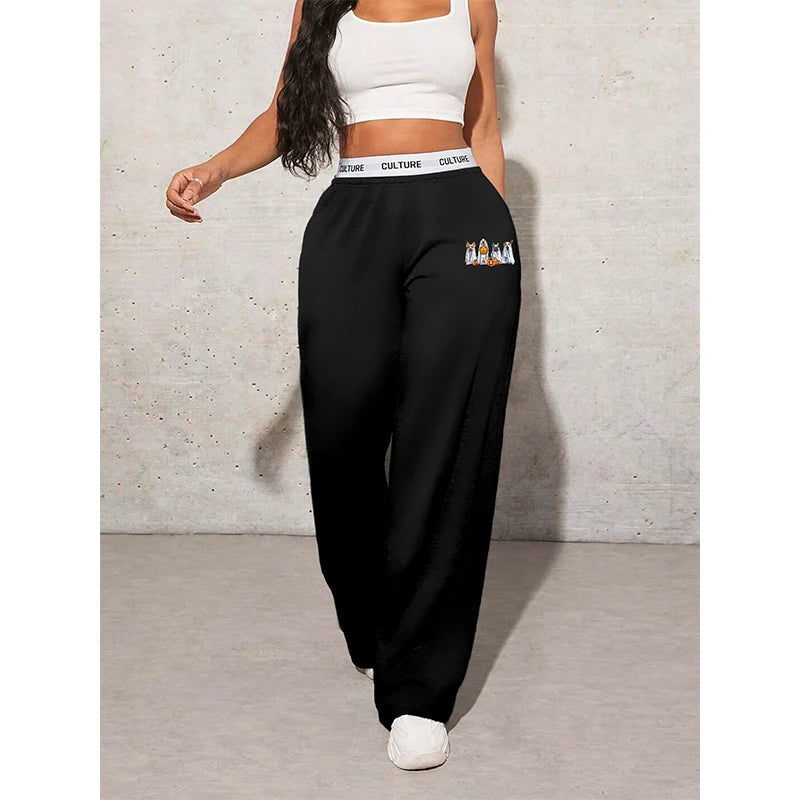 Autumn Women's Pants Halloween Cartoon Print Casual Loose Women's Wide Leg Pants Webbing Fashion Female Clothing