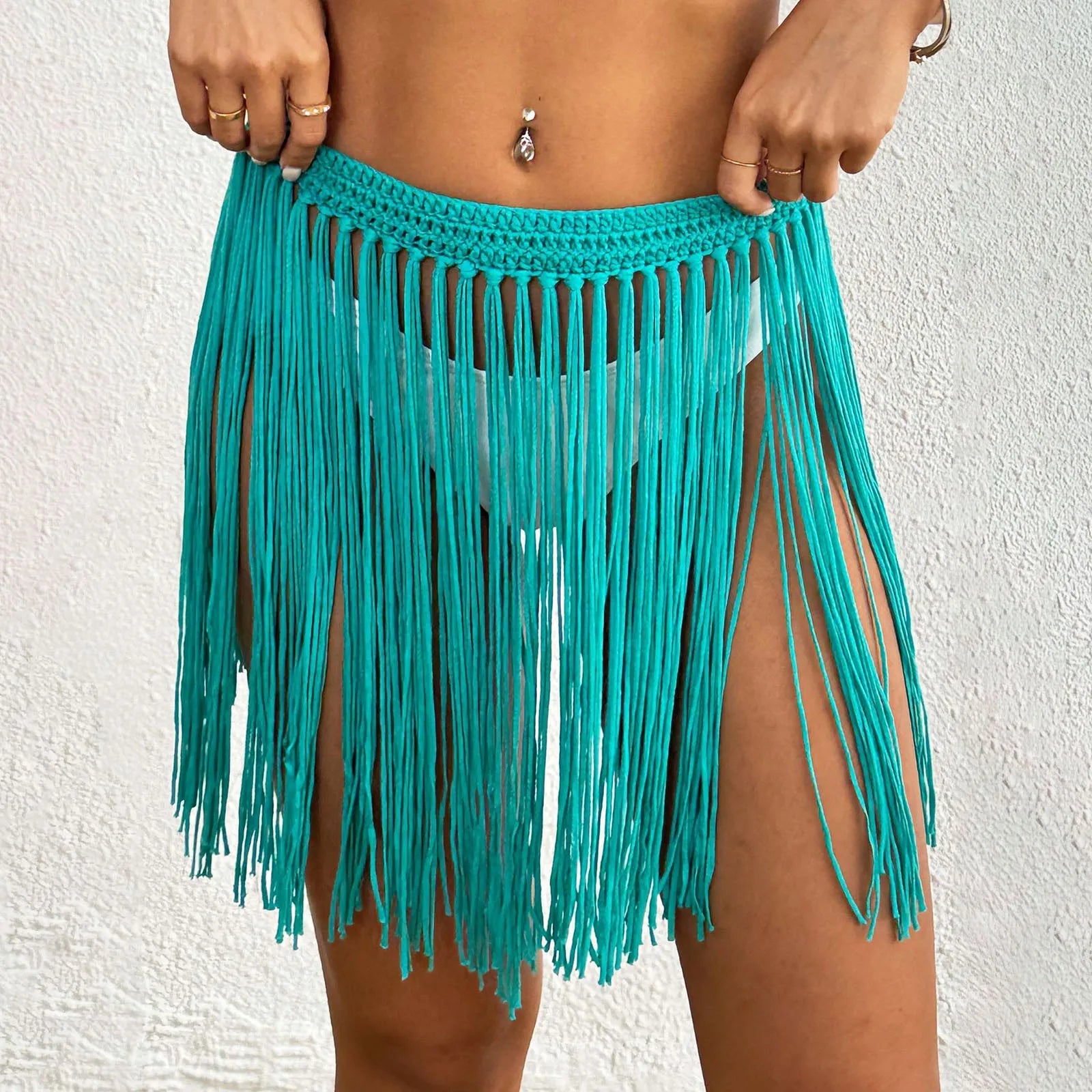 Ladies' Strap Up Skirt Beach Bikini Hoodie Pure Hand Hook Tassel Skirt Half Body Skirt Summer Beachwear Bikinis Vacation Y2k