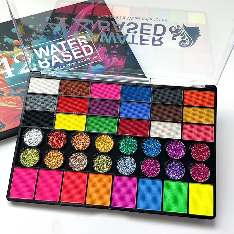 42-Color Facial Painting Kit,Vibrant Water-Acetated Face Painting Set for Parties,Birthdays & Halloween,Includes Brushes,Canvas