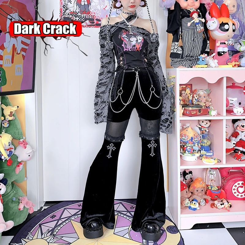 Punk Women’sY2k Gothic Harajuku Lolita Spicy Girls Halloween European  American Street Versatile Cross Loudspeaker Casual Pants