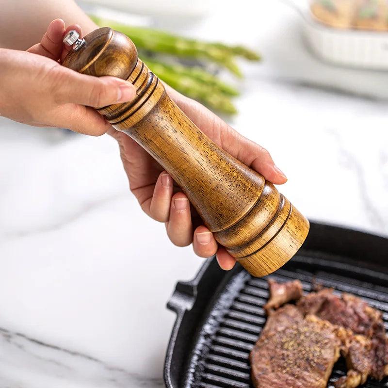 5" 8" 10" Salt and Pepper Grinder, Solid Wood Spice Pepper Mill with Strong Adjustable Ceramic Grinder Kitchen Cooking Tools