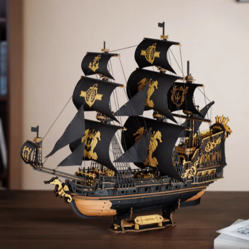 Robotime Rokr 3D Puzzle Wooden Seahouse Barque Model Kits Build Home Desk Decoration Gift For Teens and Adults