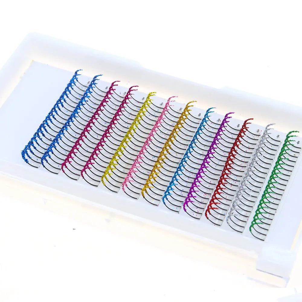Rainbow Colored Shiny Sequin Eyelashes Mixed Colors Fake Eyelashes for Party Christmas Halloween Date Glitter Eyelashes