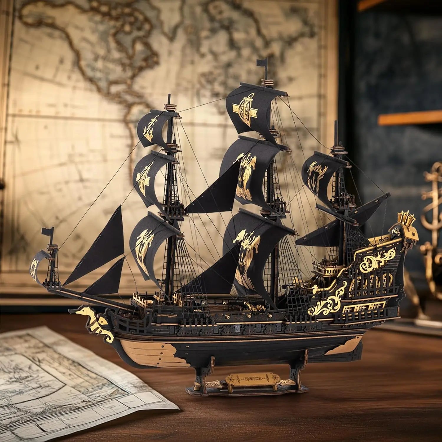 Robotime Rokr 3D Puzzle Wooden Seahouse Barque Model Kits Build Home Desk Decoration Gift For Teens and Adults