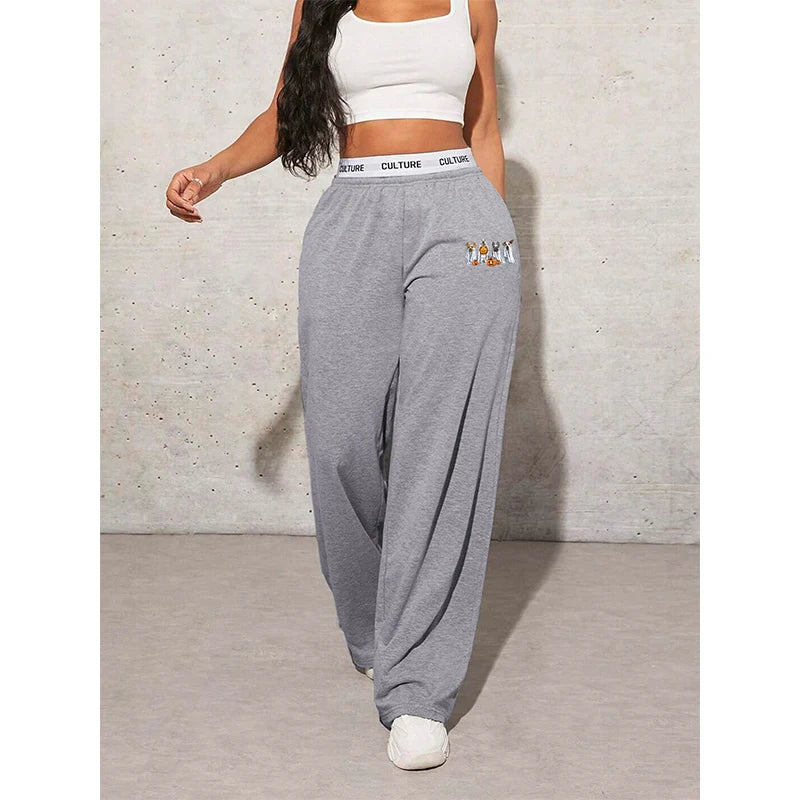 Autumn Women's Pants Halloween Cartoon Print Casual Loose Women's Wide Leg Pants Webbing Fashion Female Clothing