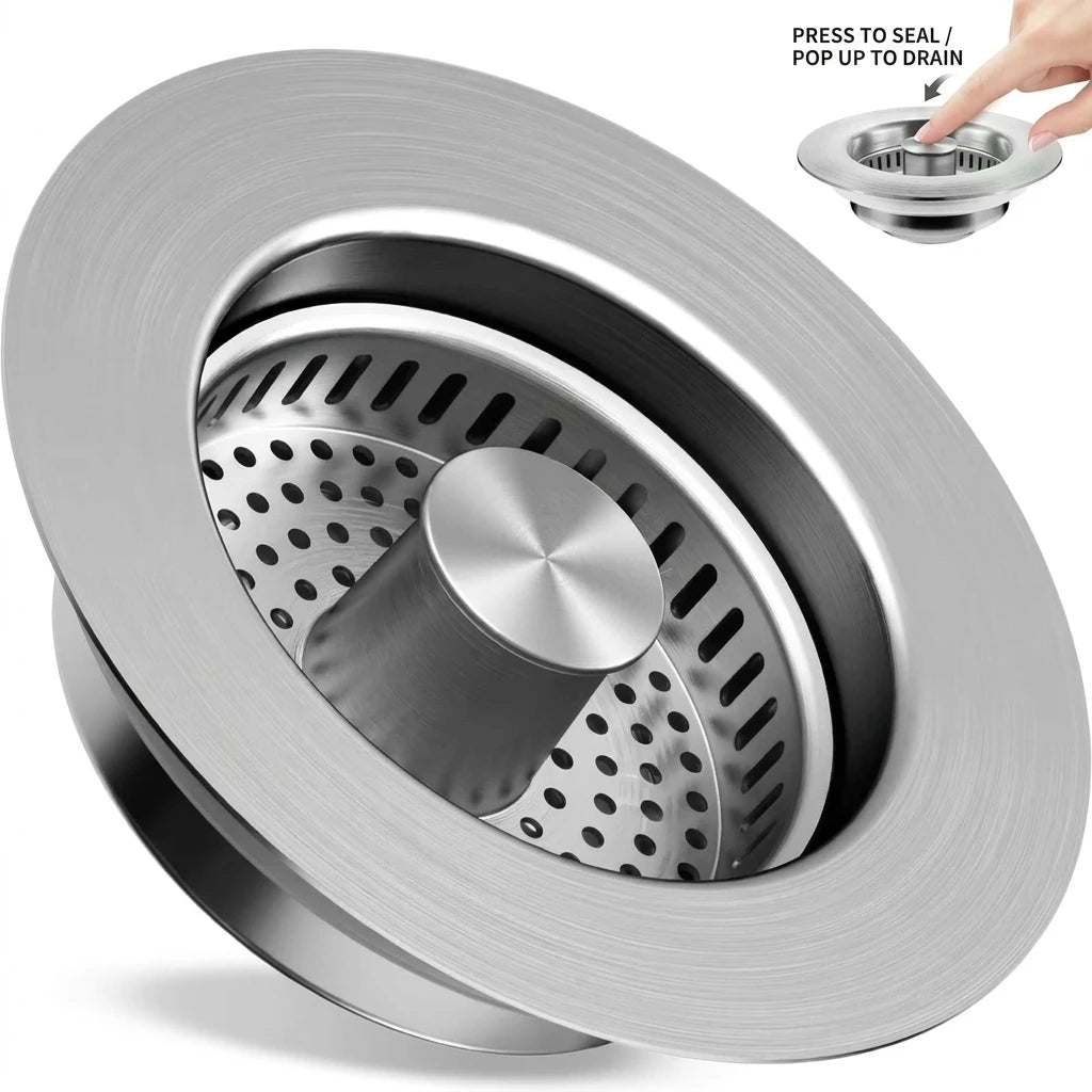 3-in-1 Sink Strainer Pop-Up Stopper with Anti-Clog Basket And Odor Filter Kitchen Sink Drain with Basket Strainer And Stopper