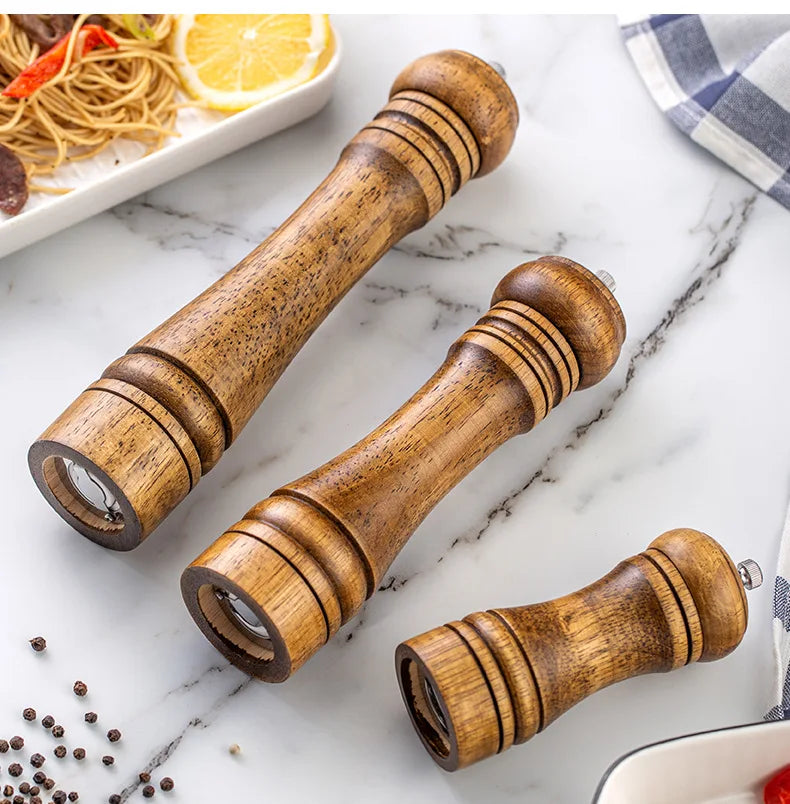 5" 8" 10" Salt and Pepper Grinder, Solid Wood Spice Pepper Mill with Strong Adjustable Ceramic Grinder Kitchen Cooking Tools