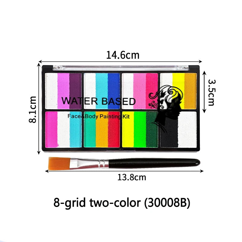 Palette Rainbow Stripe Paint Set with Brushes, Water Based Dual-Tone Face and Body Paint Palette, Christmas Halloween  Cosplay