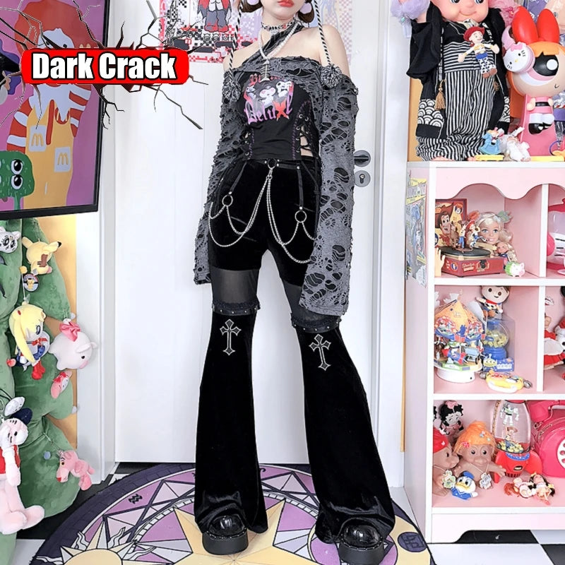 Punk Women’sY2k Gothic Harajuku Lolita Spicy Girls Halloween European  American Street Versatile Cross Loudspeaker Casual Pants