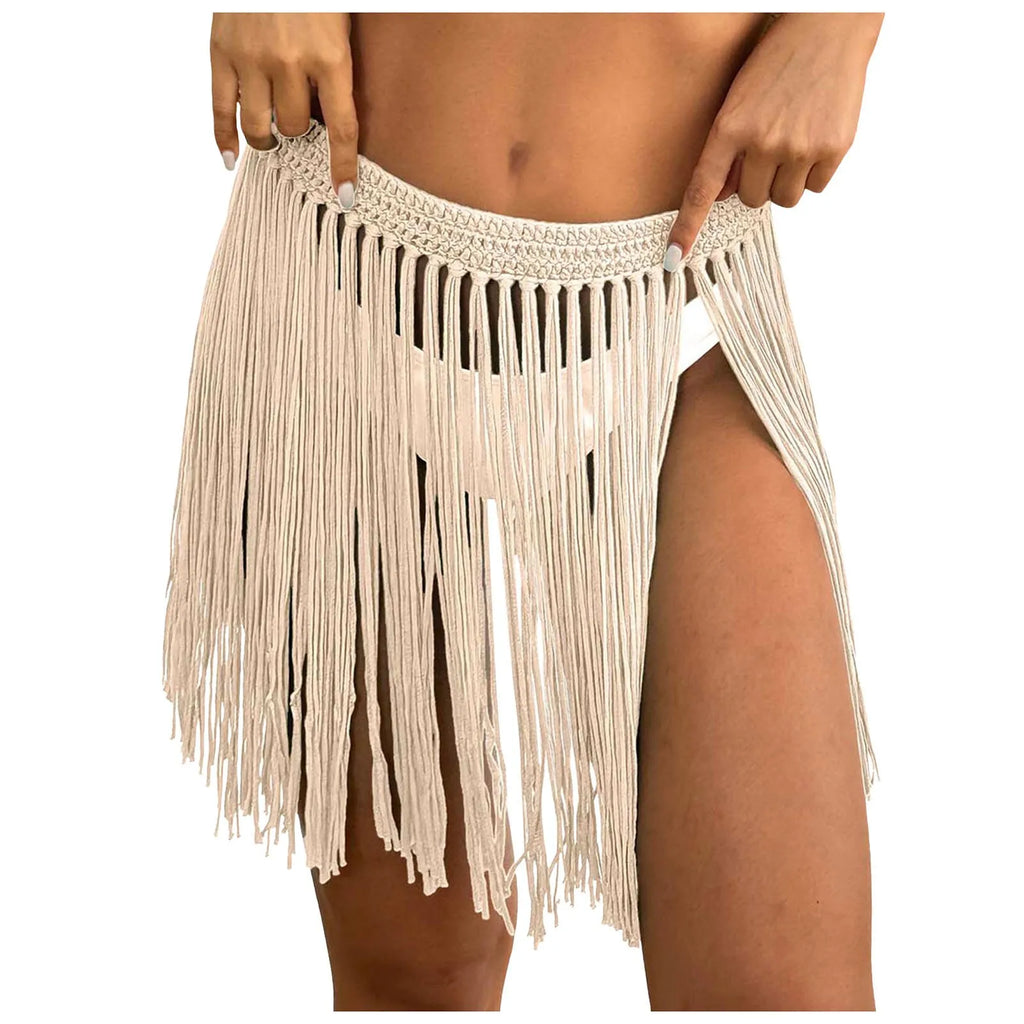 Ladies' Strap Up Skirt Beach Bikini Hoodie Pure Hand Hook Tassel Skirt Half Body Skirt Summer Beachwear Bikinis Vacation Y2k