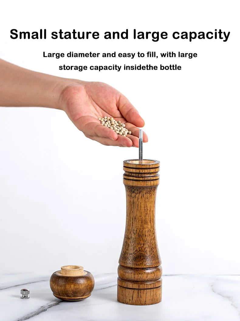5" 8" 10" Salt and Pepper Grinder, Solid Wood Spice Pepper Mill with Strong Adjustable Ceramic Grinder Kitchen Cooking Tools