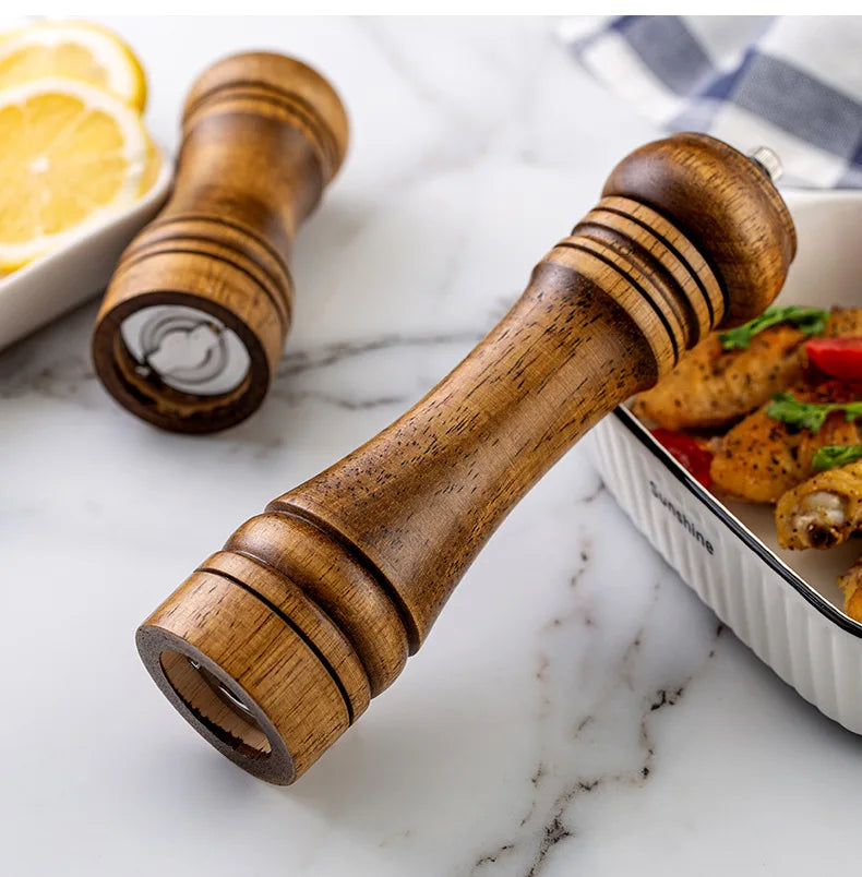 5" 8" 10" Salt and Pepper Grinder, Solid Wood Spice Pepper Mill with Strong Adjustable Ceramic Grinder Kitchen Cooking Tools