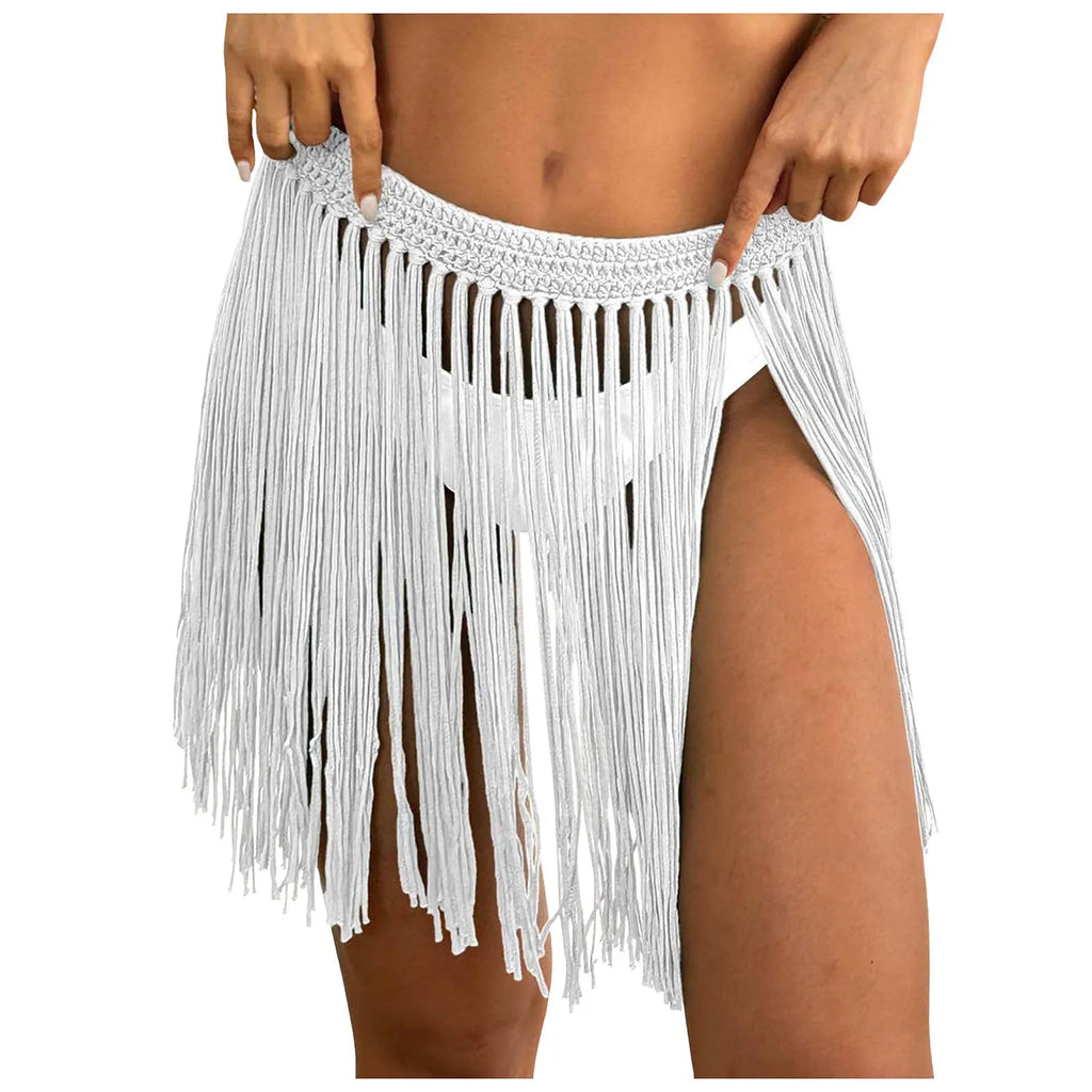 Ladies' Strap Up Skirt Beach Bikini Hoodie Pure Hand Hook Tassel Skirt Half Body Skirt Summer Beachwear Bikinis Vacation Y2k