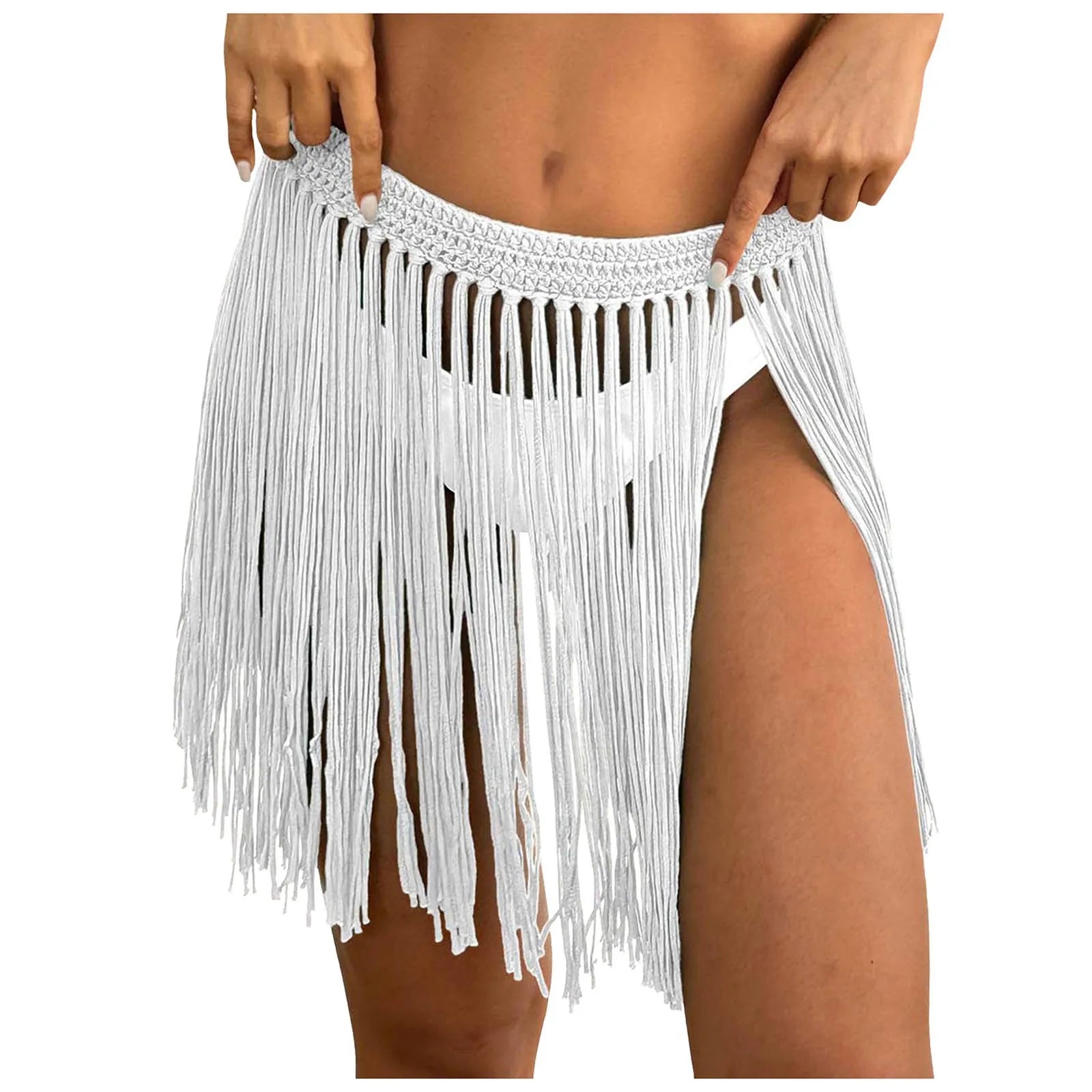 Ladies' Strap Up Skirt Beach Bikini Hoodie Pure Hand Hook Tassel Skirt Half Body Skirt Summer Beachwear Bikinis Vacation Y2k