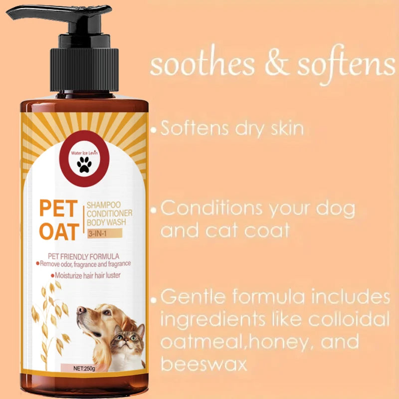 Pet shampoo; cleans fur, removes odors, makes fur soft and not dry, has a long-lasting fragrance, specially designed for pets, suitable for bathing dogs and cats