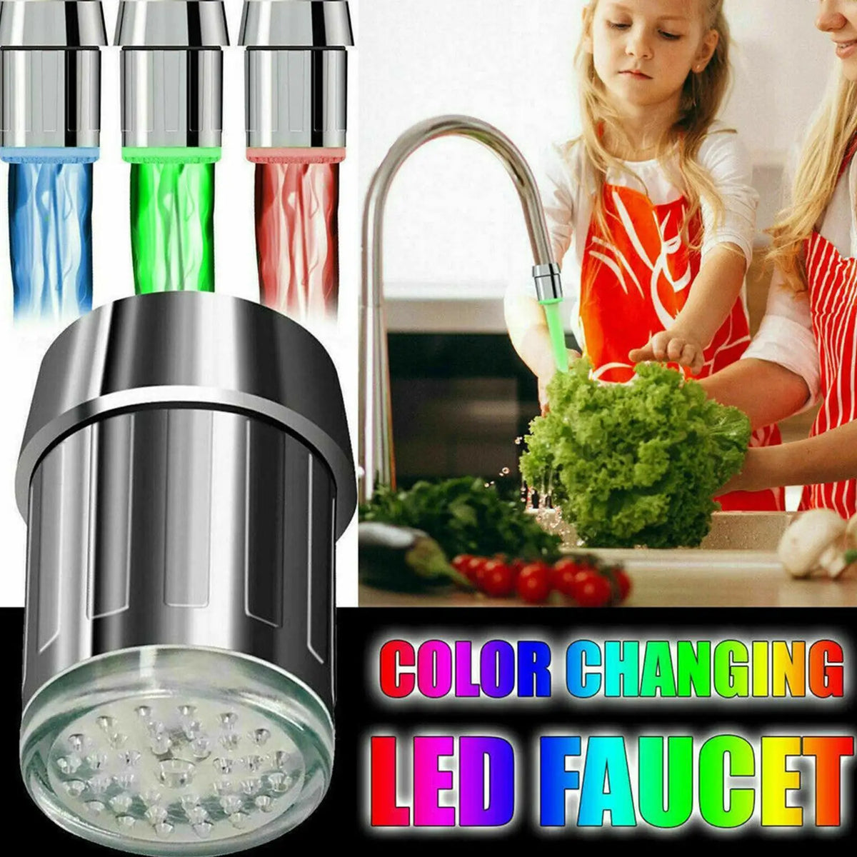LED Light Faucet,Utility Sink Tap Replacement Part For Kitchen,LED Water Faucet Light Colorful Changing Glow Kitchen Tap Nozzle