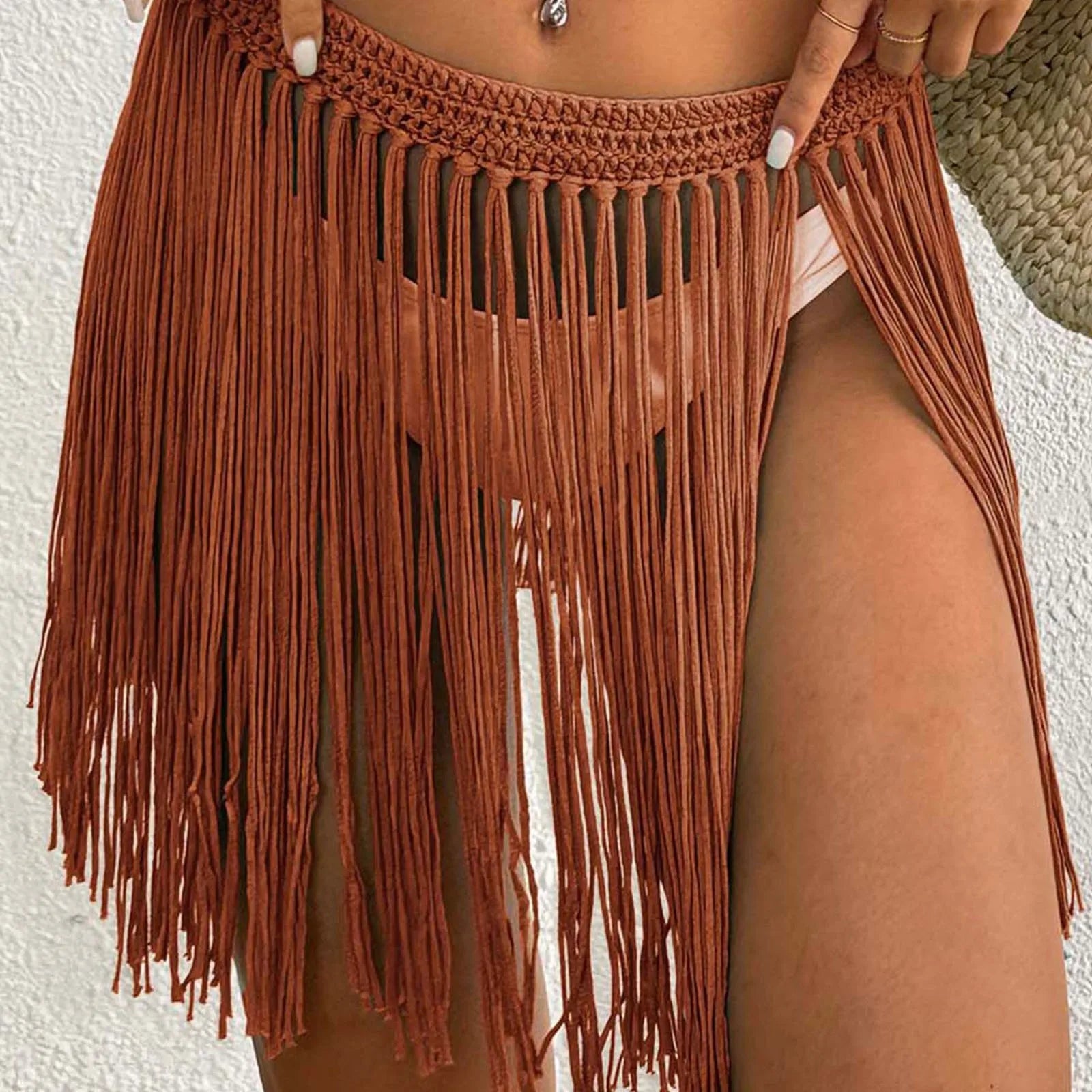 Ladies' Strap Up Skirt Beach Bikini Hoodie Pure Hand Hook Tassel Skirt Half Body Skirt Summer Beachwear Bikinis Vacation Y2k