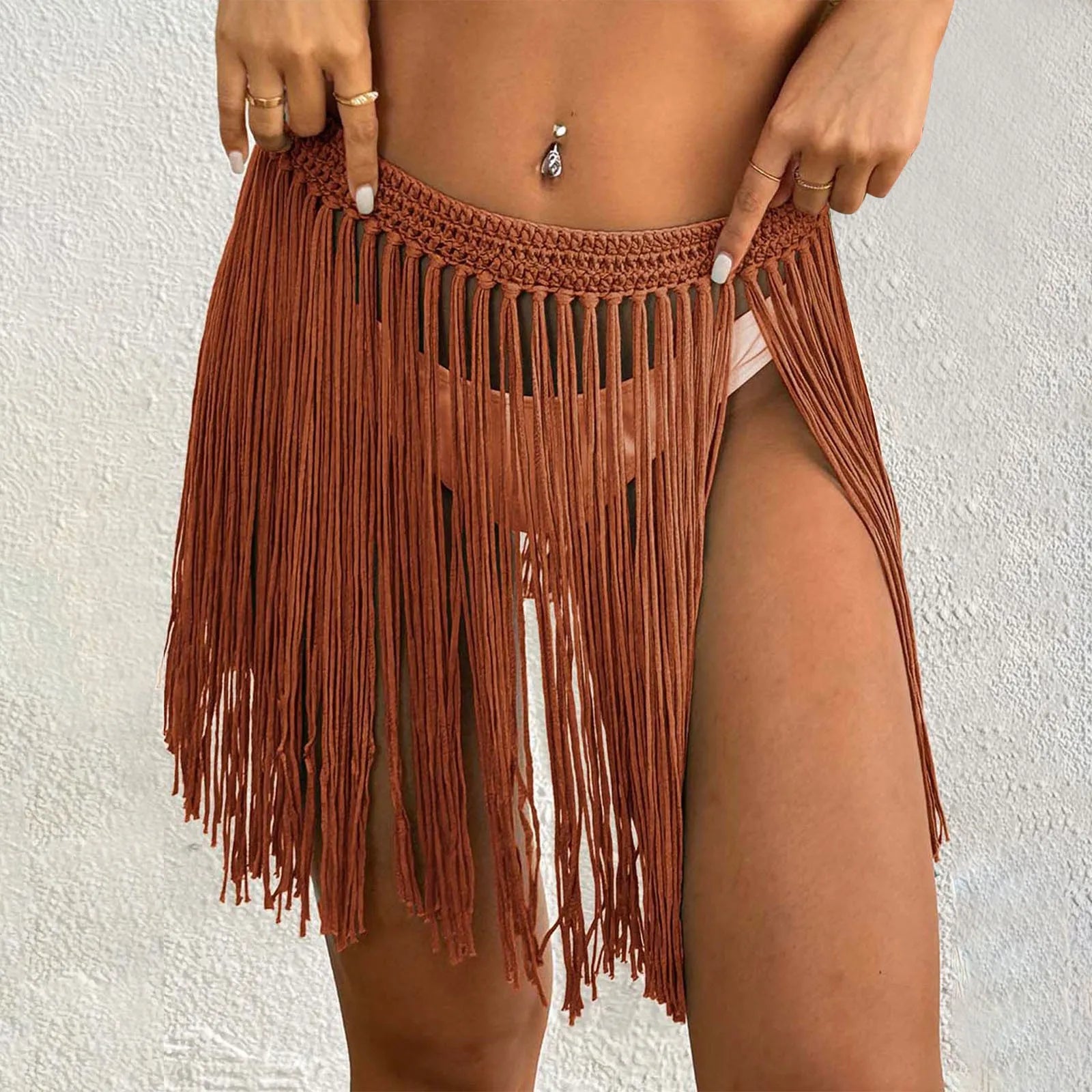 Ladies' Strap Up Skirt Beach Bikini Hoodie Pure Hand Hook Tassel Skirt Half Body Skirt Summer Beachwear Bikinis Vacation Y2k