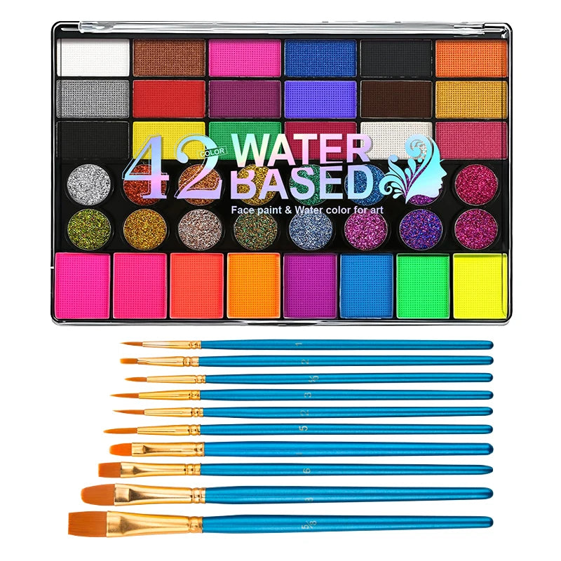 42-Color Facial Painting Kit,Vibrant Water-Acetated Face Painting Set for Parties,Birthdays & Halloween,Includes Brushes,Canvas