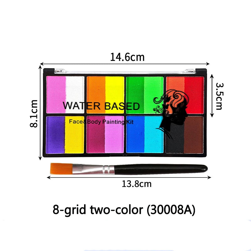 Palette Rainbow Stripe Paint Set with Brushes, Water Based Dual-Tone Face and Body Paint Palette, Christmas Halloween  Cosplay