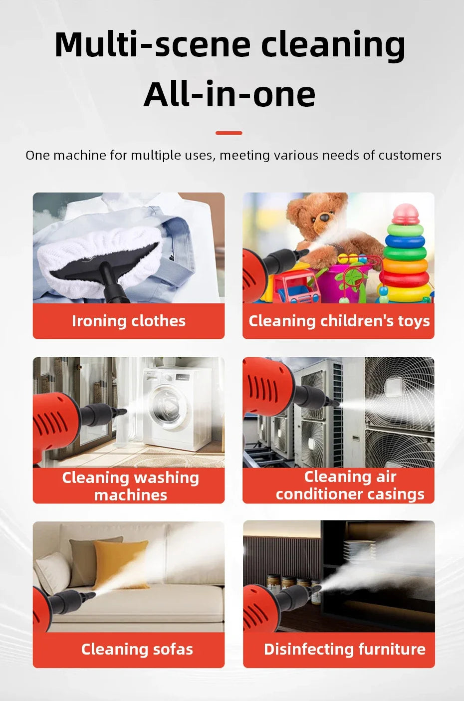 Multi-functional Handheld Steam Cleaner 3Bar High Pressure 3-Speed 1200W Portable Steam Clean Machine for Home Kitchen Clothes