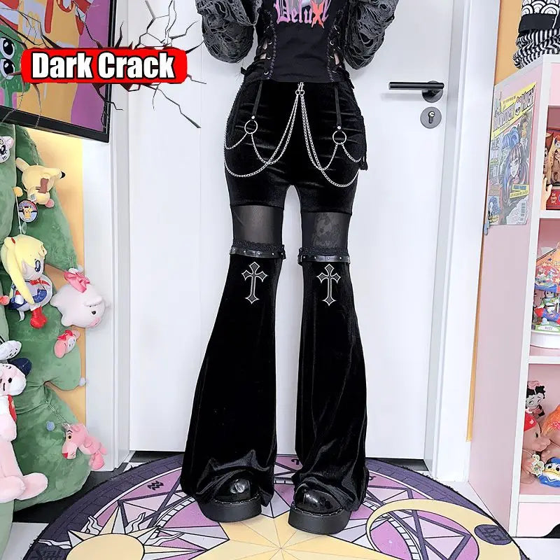 Punk Women’sY2k Gothic Harajuku Lolita Spicy Girls Halloween European  American Street Versatile Cross Loudspeaker Casual Pants