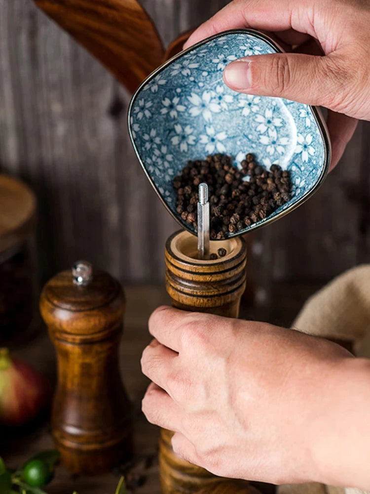 5" 8" 10" Salt and Pepper Grinder, Solid Wood Spice Pepper Mill with Strong Adjustable Ceramic Grinder Kitchen Cooking Tools
