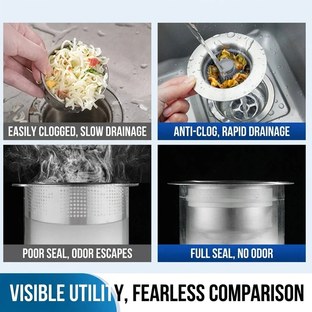 3-in-1 Sink Strainer Pop-Up Stopper with Anti-Clog Basket And Odor Filter Kitchen Sink Drain with Basket Strainer And Stopper