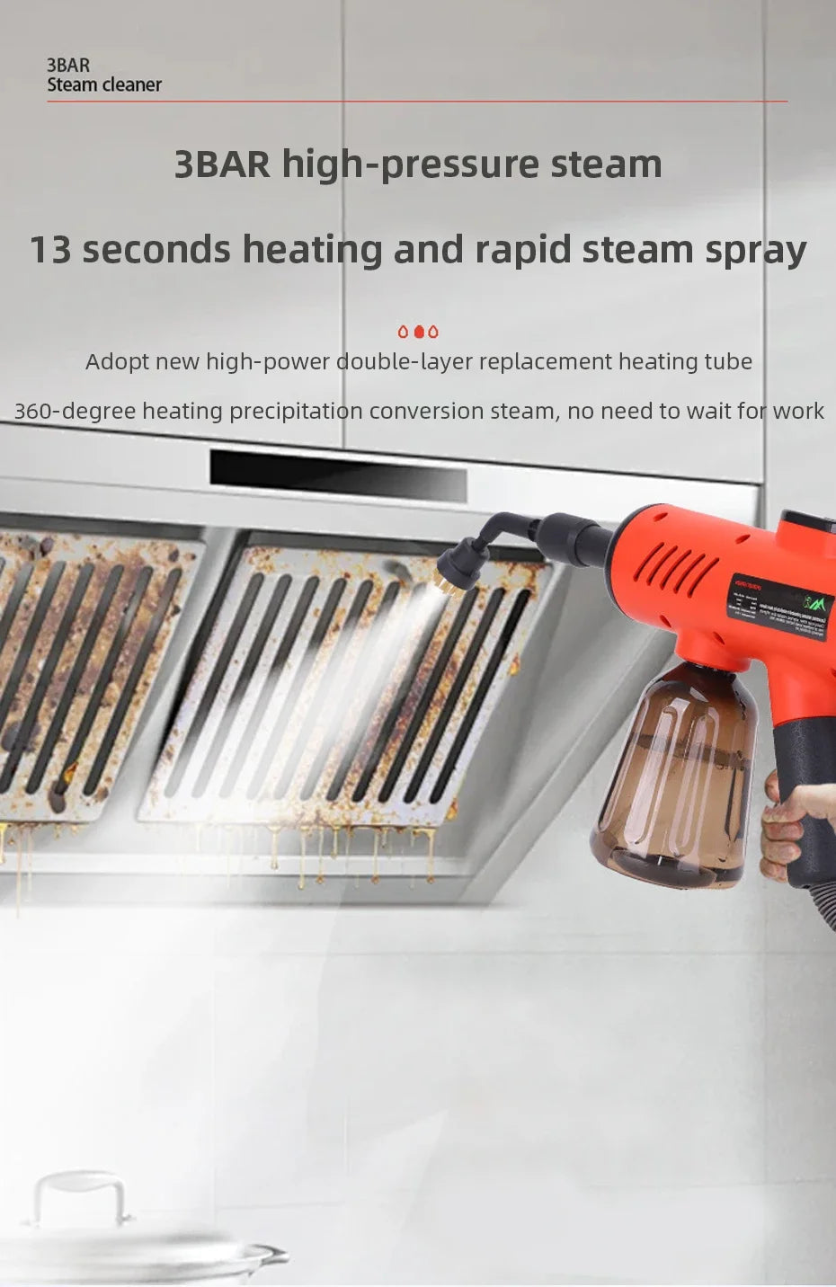Multi-functional Handheld Steam Cleaner 3Bar High Pressure 3-Speed 1200W Portable Steam Clean Machine for Home Kitchen Clothes