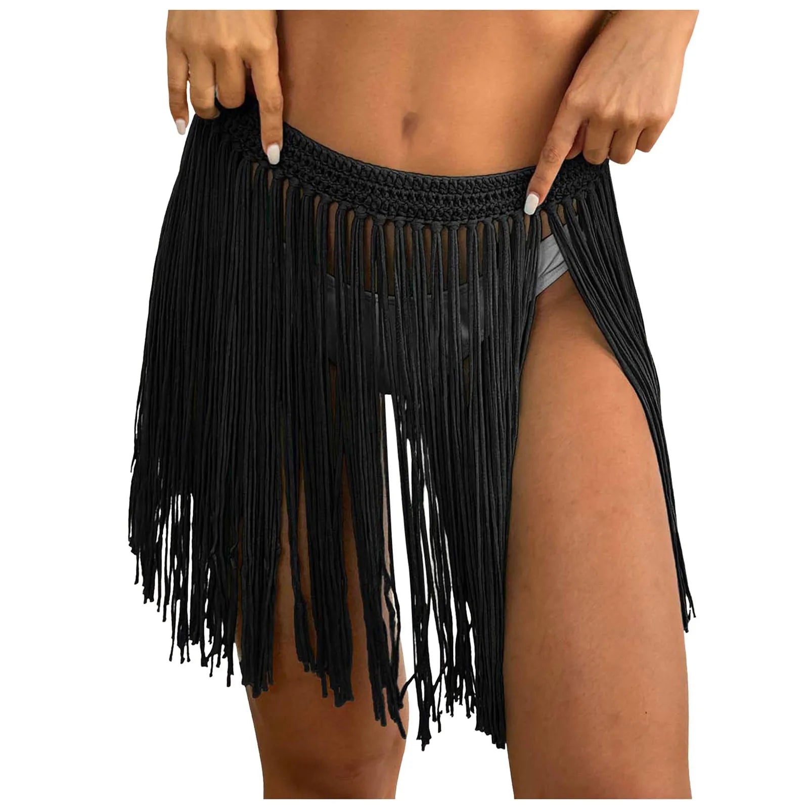 Ladies' Strap Up Skirt Beach Bikini Hoodie Pure Hand Hook Tassel Skirt Half Body Skirt Summer Beachwear Bikinis Vacation Y2k