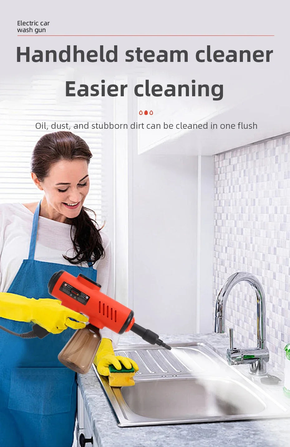 Multi-functional Handheld Steam Cleaner 3Bar High Pressure 3-Speed 1200W Portable Steam Clean Machine for Home Kitchen Clothes