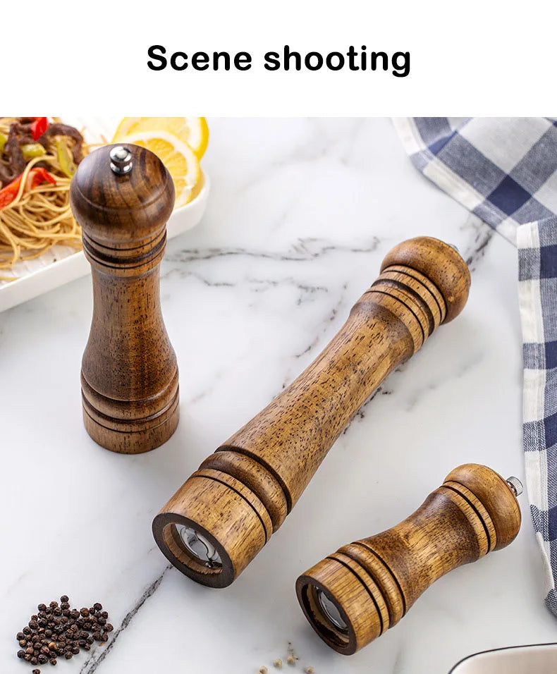 5" 8" 10" Salt and Pepper Grinder, Solid Wood Spice Pepper Mill with Strong Adjustable Ceramic Grinder Kitchen Cooking Tools