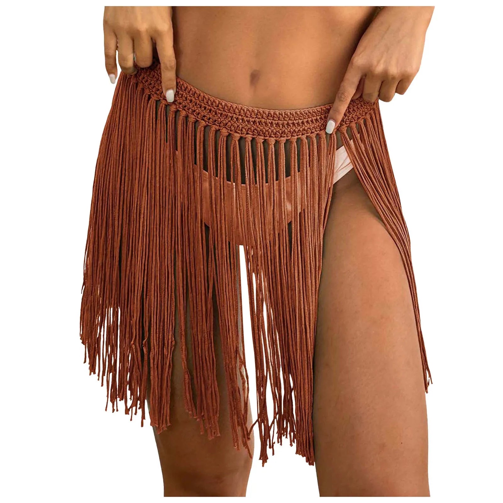Ladies' Strap Up Skirt Beach Bikini Hoodie Pure Hand Hook Tassel Skirt Half Body Skirt Summer Beachwear Bikinis Vacation Y2k