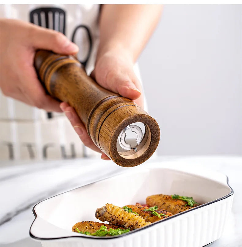 5" 8" 10" Salt and Pepper Grinder, Solid Wood Spice Pepper Mill with Strong Adjustable Ceramic Grinder Kitchen Cooking Tools