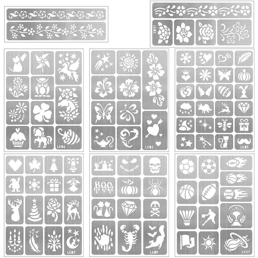 Temporary Tattoo Markers 12 Metallic Marker and 93 Tattoo Stencil Designs Cosmetic Tattoos Pens for Halloween Carnival Christmas