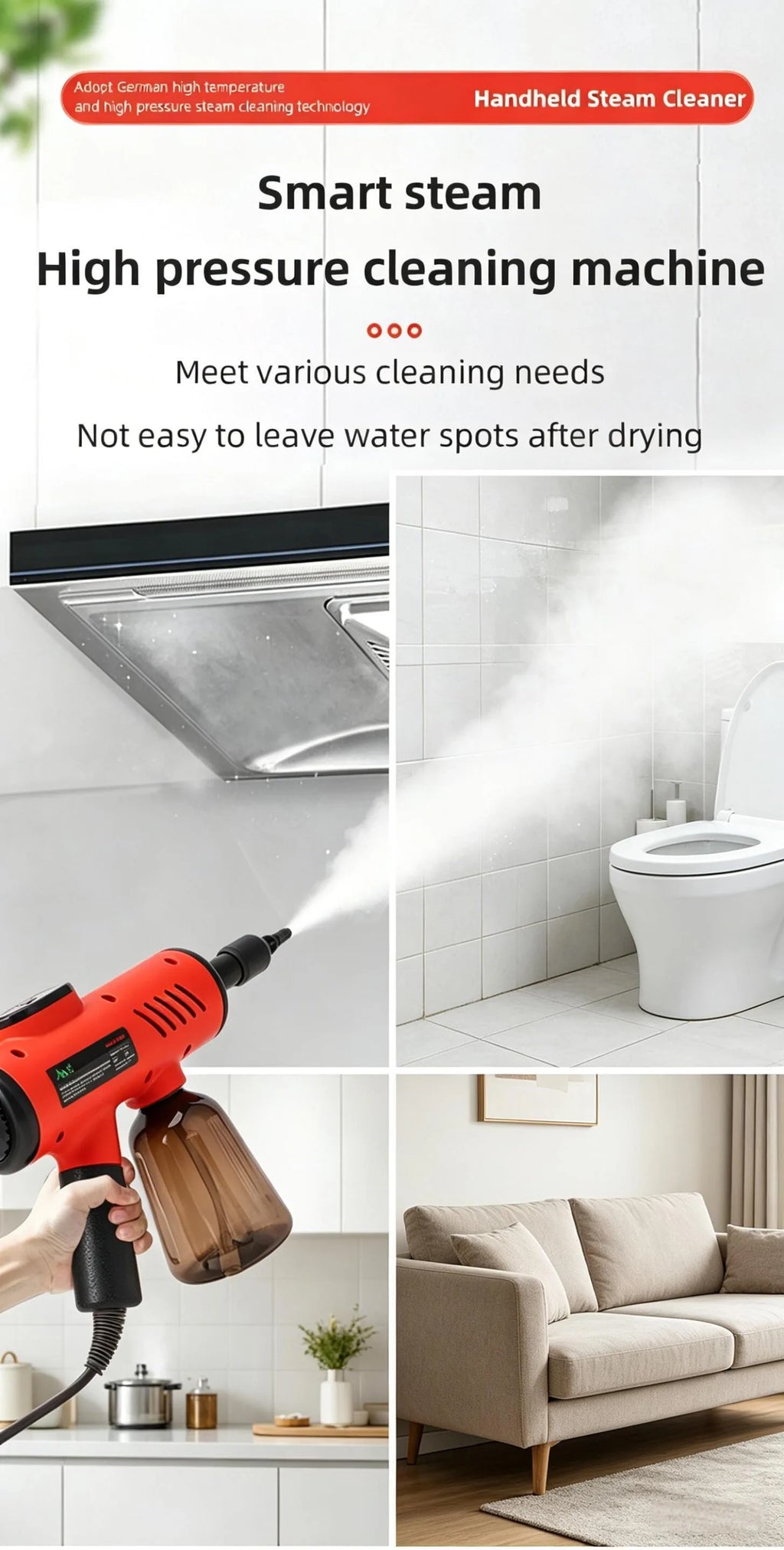 Multi-functional Handheld Steam Cleaner 3Bar High Pressure 3-Speed 1200W Portable Steam Clean Machine for Home Kitchen Clothes