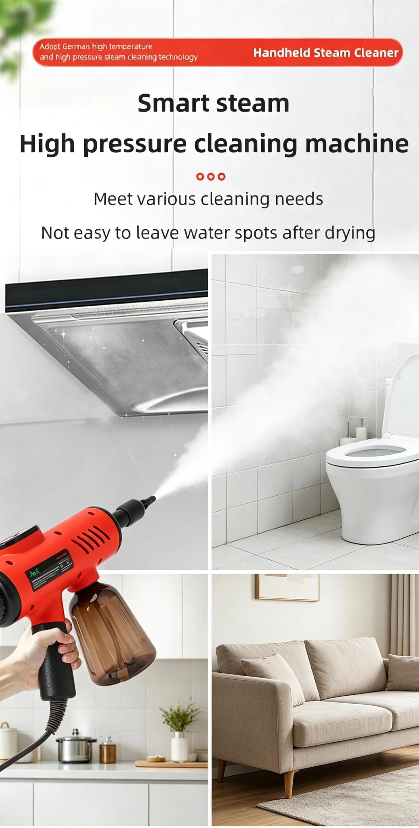 Multi-functional Handheld Steam Cleaner 3Bar High Pressure 3-Speed 1200W Portable Steam Clean Machine for Home Kitchen Clothes