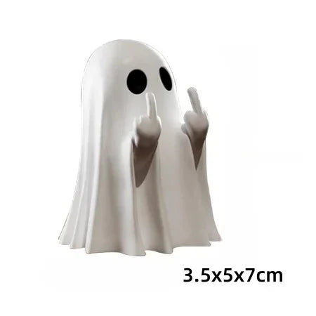 1 PCSCute Ghost Resin Statue With Middle Finger Spooky Halloween Decor For Shelf Mantel Coffee Table Display Home Party Ornament