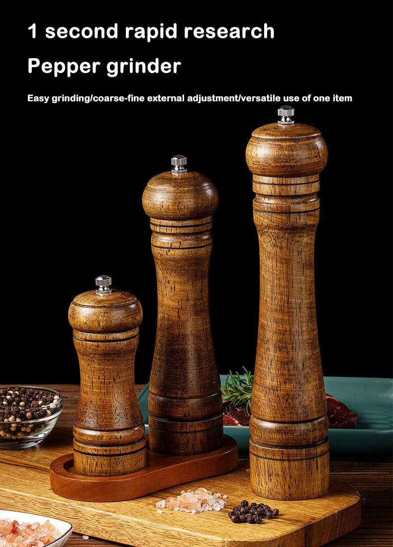 5" 8" 10" Salt and Pepper Grinder, Solid Wood Spice Pepper Mill with Strong Adjustable Ceramic Grinder Kitchen Cooking Tools
