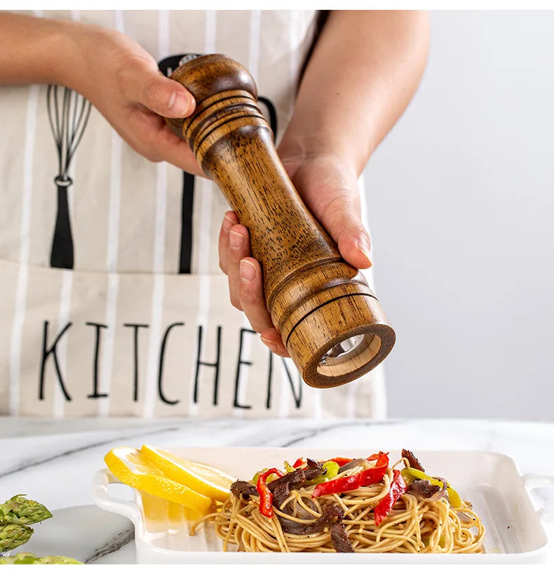 5" 8" 10" Salt and Pepper Grinder, Solid Wood Spice Pepper Mill with Strong Adjustable Ceramic Grinder Kitchen Cooking Tools